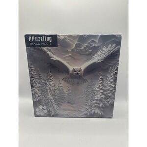Puzzling Owl in Snow Jigsaw Puzzle 1000 Pieces PT-834 White Owl Winter Forest